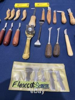 Wood Carving Hand Tools Lot Of (21) With Blades And Extras